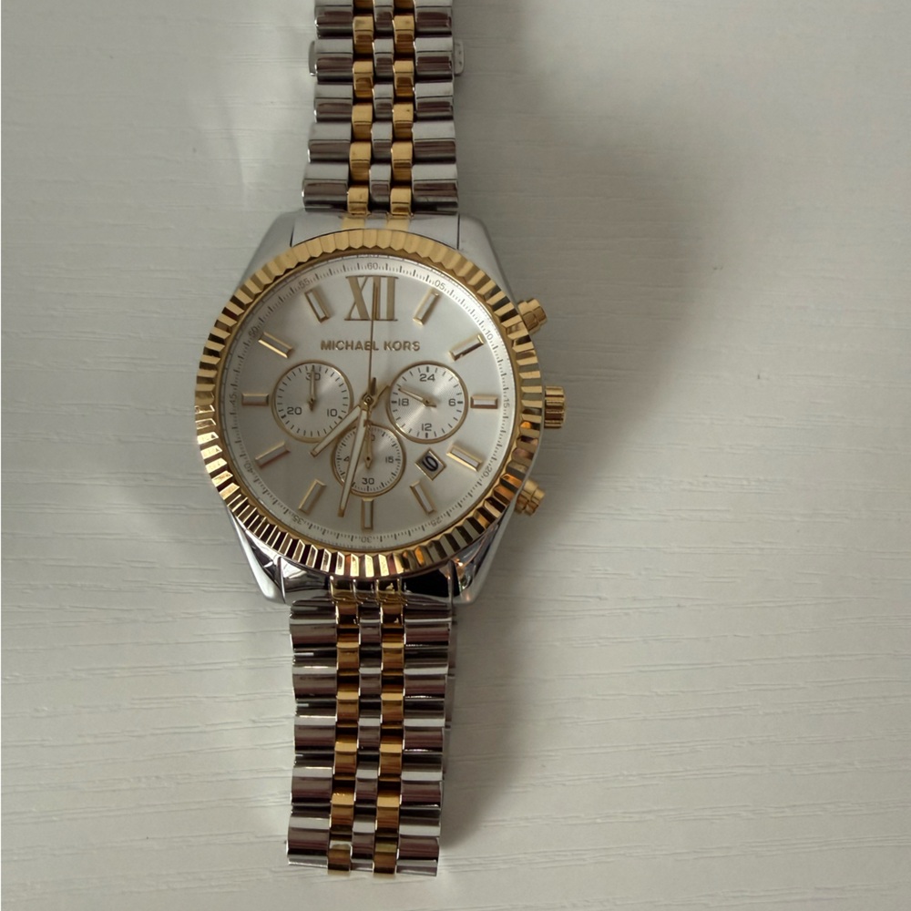 Michael Kors Two-Tone oversized Lexington Chronograph Watch; perfect condition.